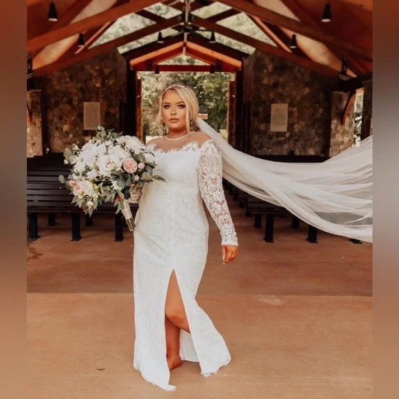 Dresses | Small Longsleeve Lace White Wedding Dress Mock Neck | Poshmark